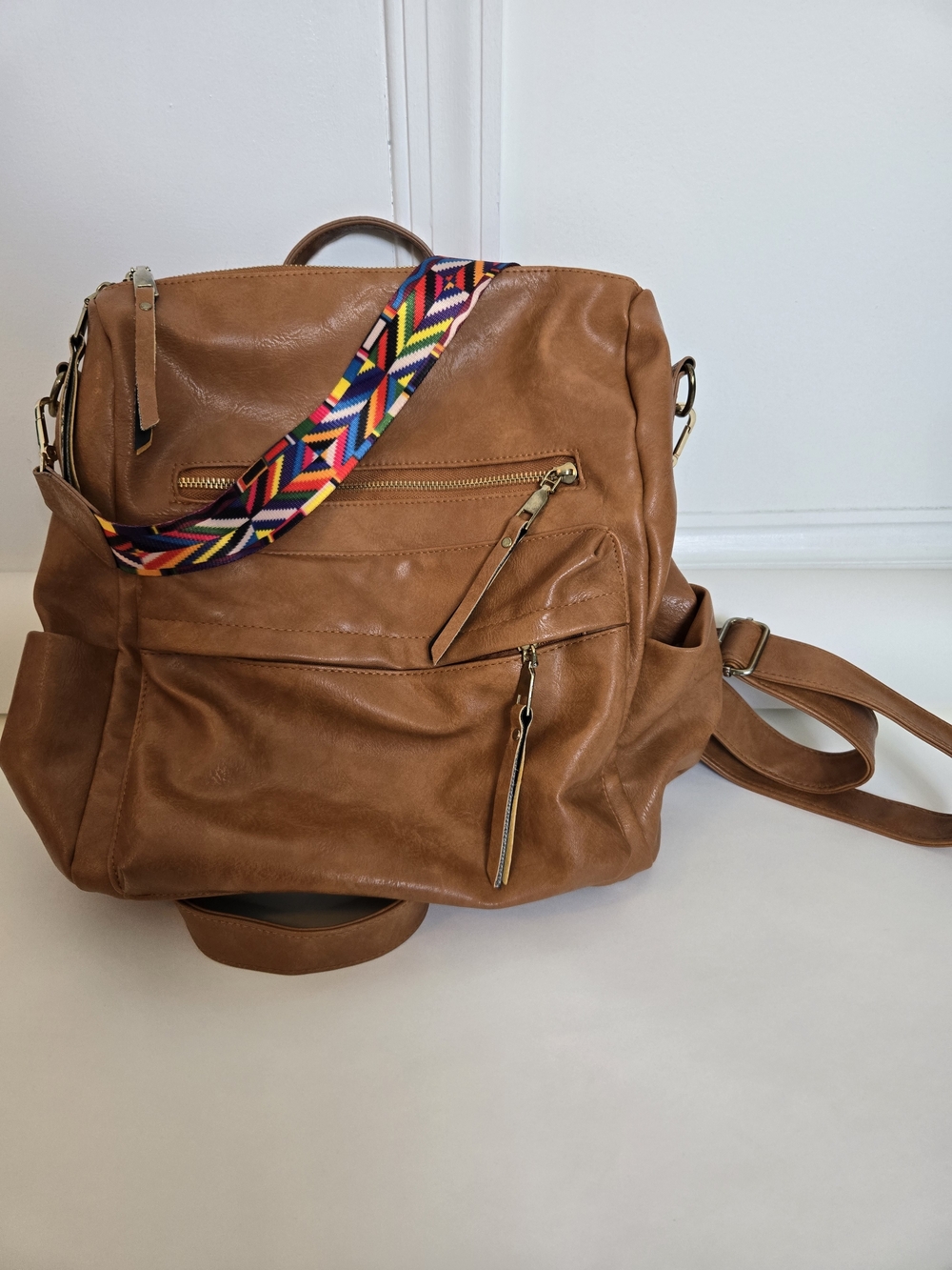 Faux Carmel Leather Convertible Backpack Purse - So Soft and Versatile Unisex - Picture 4 of 12